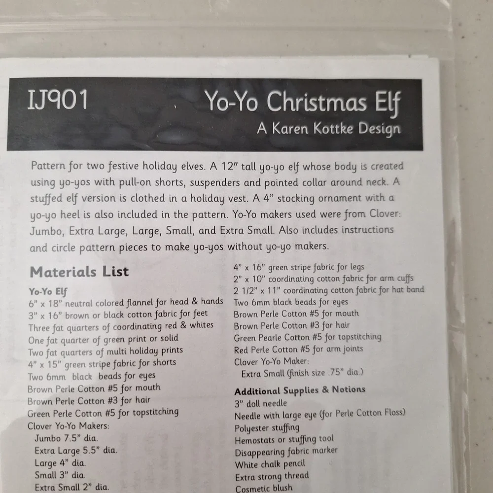 New Indygo Junction YO-YO CHRISTMAS ELF Sewing Craft Pattern Karen Kottke IJ901